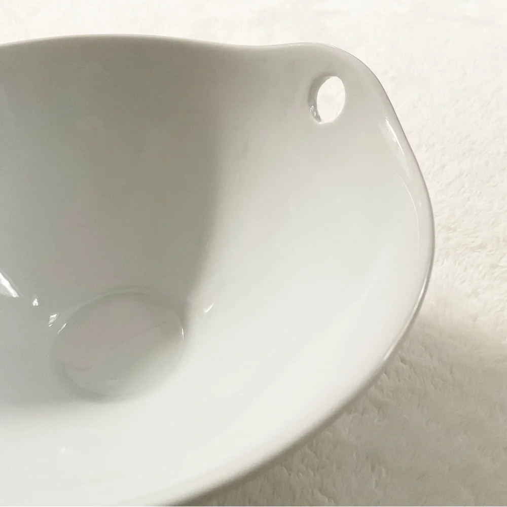 Pier 1 White Porcelain Bowl Cutout Handles Minimalist Serving 7”